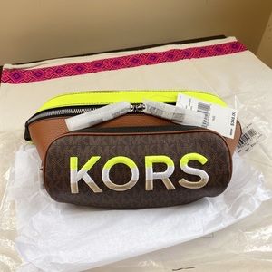 Michael Kors Cooper Embroidered Two-Tone Logo and Leather Belt Bag